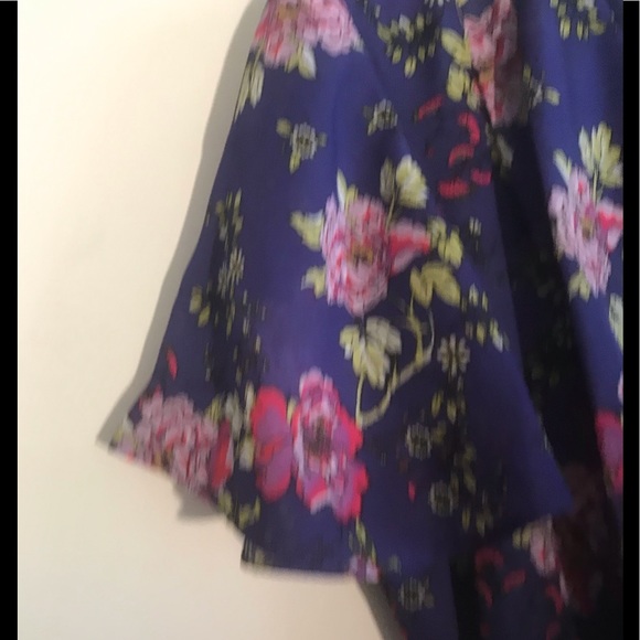 Tahari ASL Royal Blue Floral Print V-Neck Flutter Sleeve Dress - Picture 4 of 4